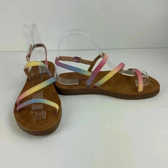 STEVE MADDEN SZ 3 MULTI COLOR SPARKLY SANDALS NWOT PINK BLUE YELLOW - Picture 6 of 6